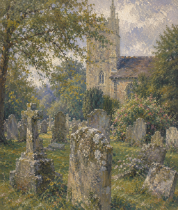 Cemetery at St. Mary's Church, by Charles Hobbyart, Oil on Wooden Panel, 2023
