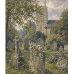 Cemetery at St. Mary's Church, by Charles Hobbyart, Oil on Wooden Panel, 2023