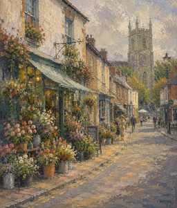 David's Flower Shop, by Charles Hobbyart, Oil on Canvas, 2024