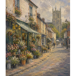 David's Flower Shop, by Charles Hobbyart, Oil on Canvas, 2024