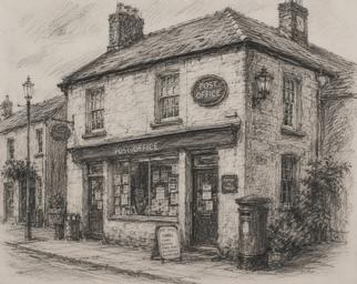 Post Office, by Charles Hobbyart, Charcoal, 2025
