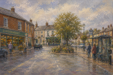 Town Square, by Charles Hobbyart, Oil on Canvas, 2025