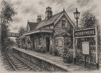 Train Station, by Charles Hobbyart, Charcoal, 1999