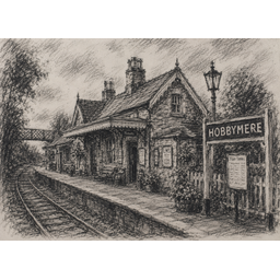 Train Station, by Charles Hobbyart, Charcoal, 1999